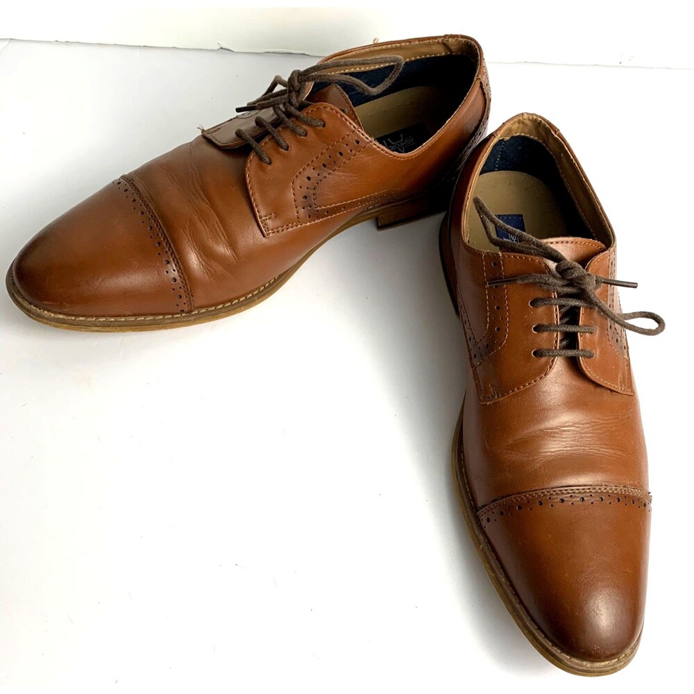 Ashford Hays Mens Oxford Shoes Crux Size 10.5 Brown Faux Leather Cap Toe Lace Up
